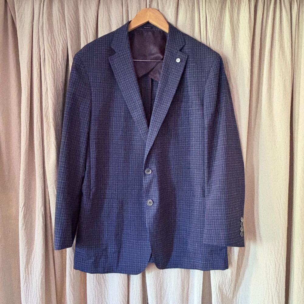 Peter Millar Collection Plaid Wool Silk Linen Blazer 44R Navy